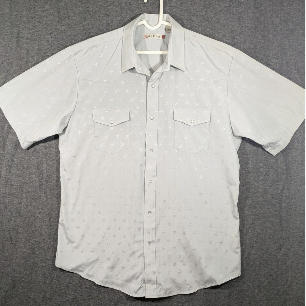 Roper Mens Gray Horseshoe Jacquard Short Sleeve Western Pearl Snap Size 2XL